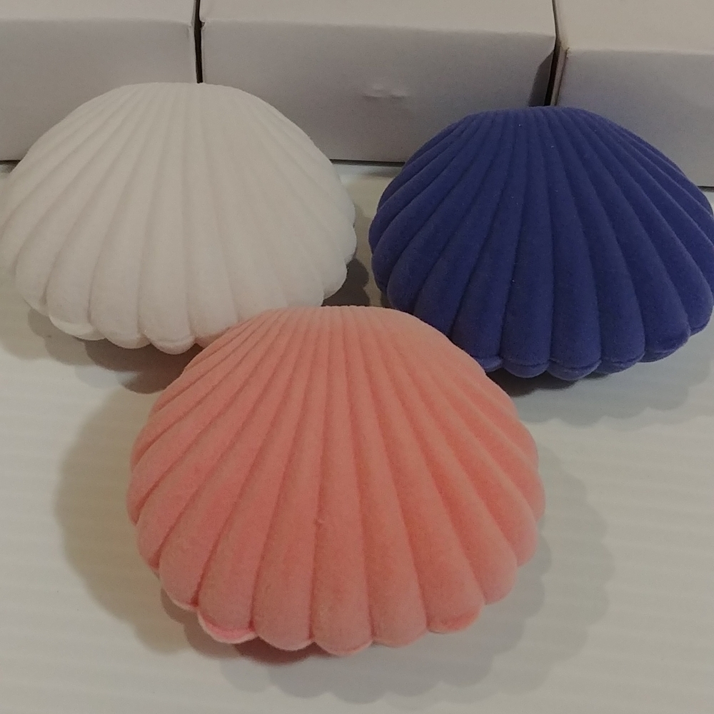 NEW 3 Pcs. Velvet Seashell Jewelry Boxes